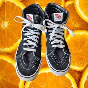 VANS Men's Sk8-Hi Black‎ White Canvas Suede High Top Skater Shoes Size 8.5